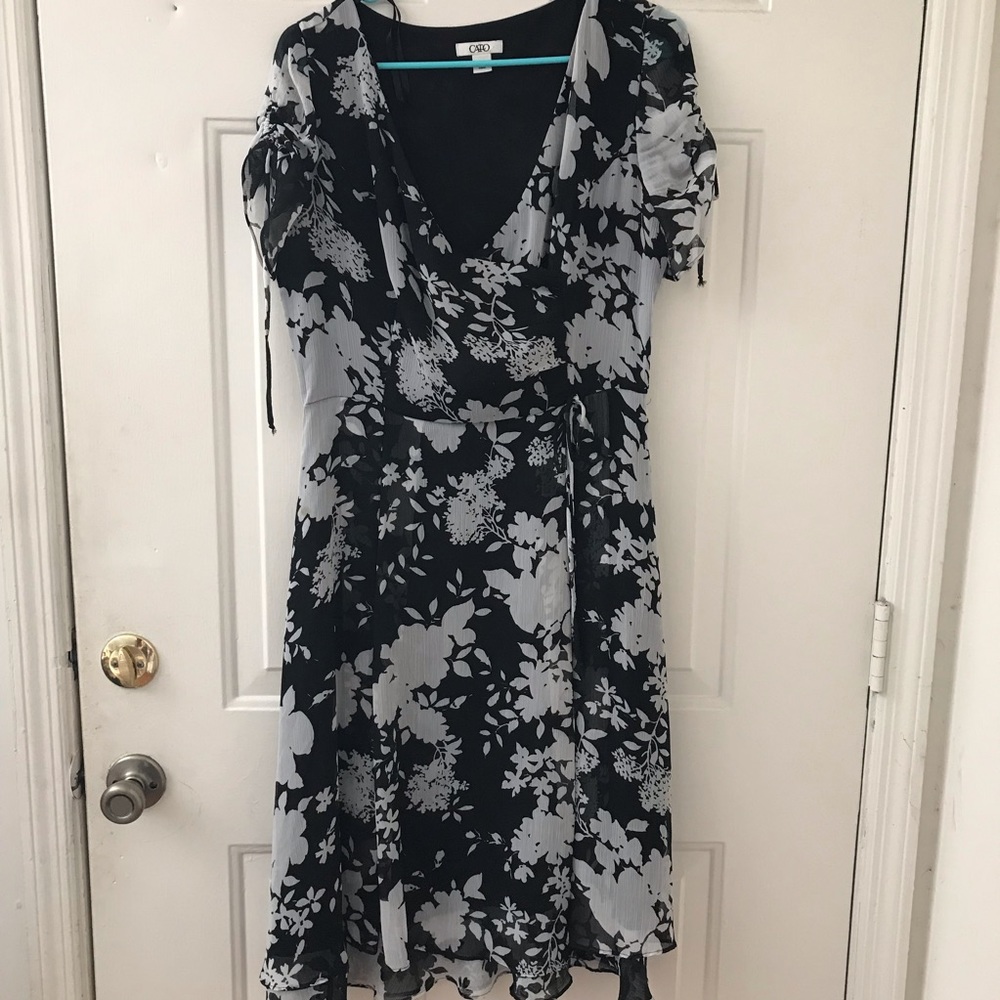 Cato Black and Gray Lined Faux Wrap Dress